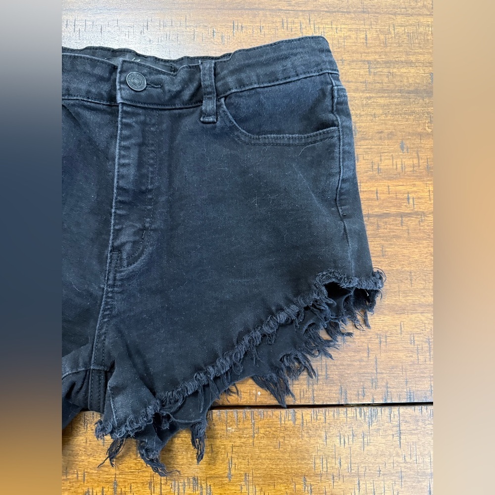KanCan Women's Black Frayed Denim Shorts - Picture 2 of 8